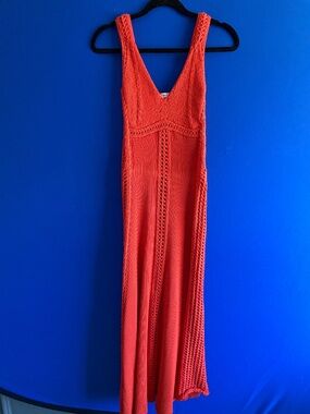 A.L.C. vibrant orange crochet knit V-neck tank dress